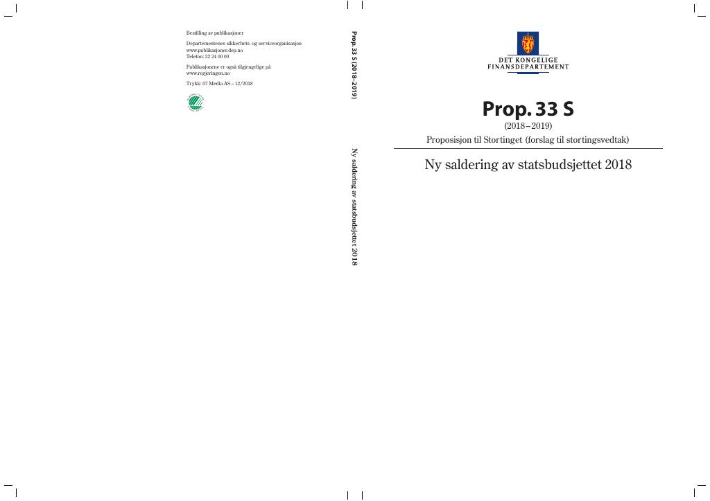 Forsiden av dokumentet Prop. 33 S (2018–2019)