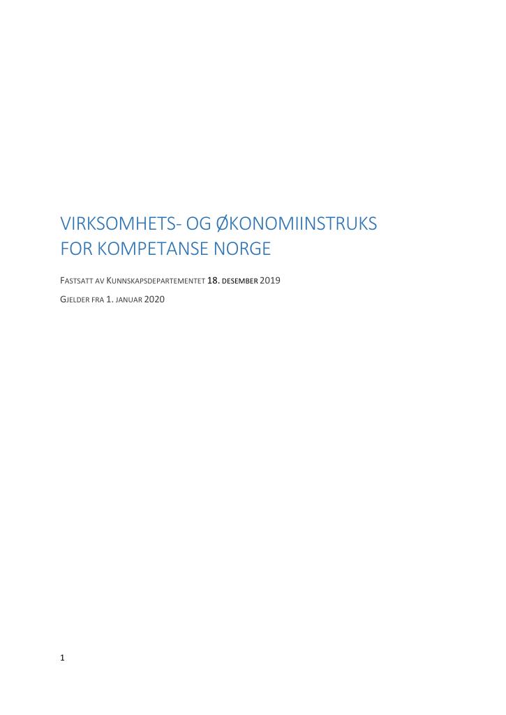 Forsiden av dokumentet Virksomhets- og økonomiinstruks Kompetanse Norge