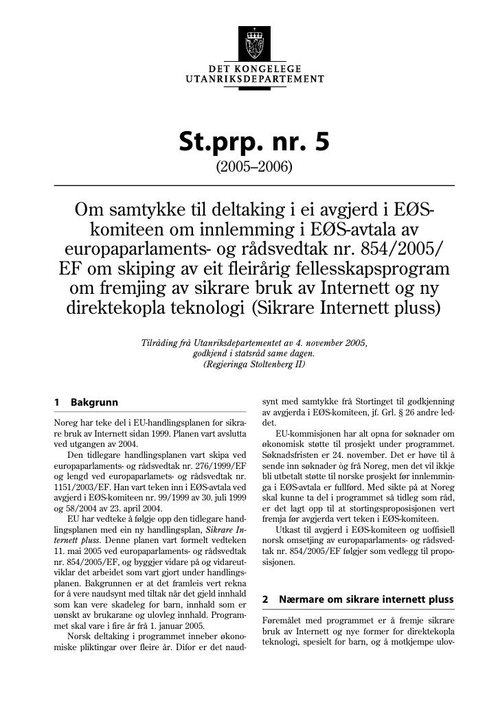 Forsiden av dokumentet St.prp. nr. 5 (2005-2006)