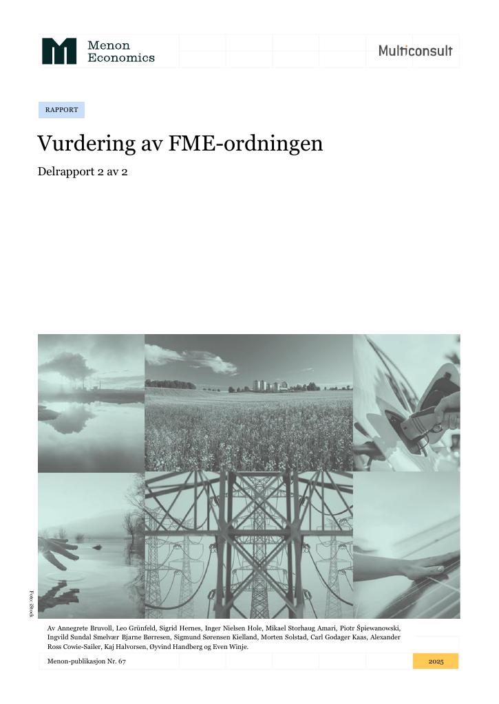 Forsiden av dokumentet Vurdering av FME-ordningen