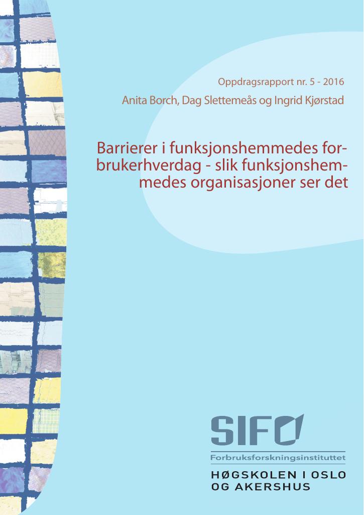 Forsiden av dokumentet Barrierer i funksjonshemmedes forbrukerhverdag - slik funksjonshemmedes organisasjoner ser det