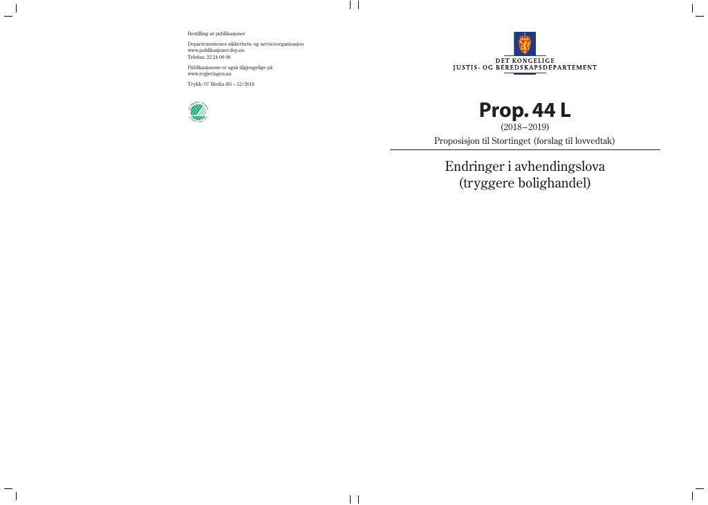 Forsiden av dokumentet Prop. 44 L (2018–2019)