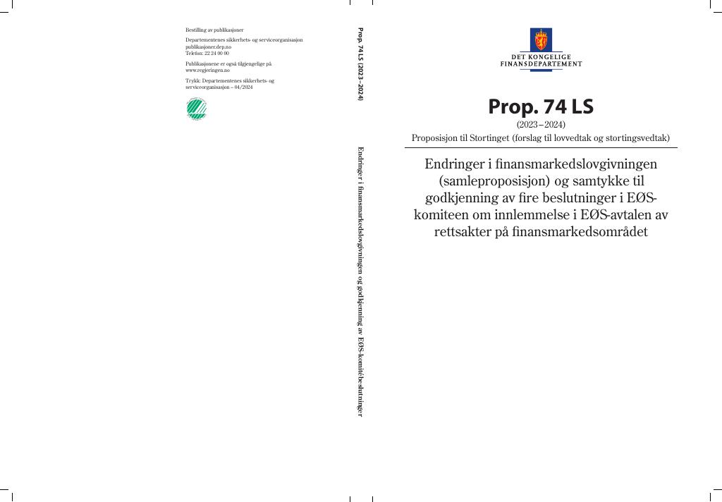 Forsiden av dokumentet Prop. 74 LS (2023–2024)