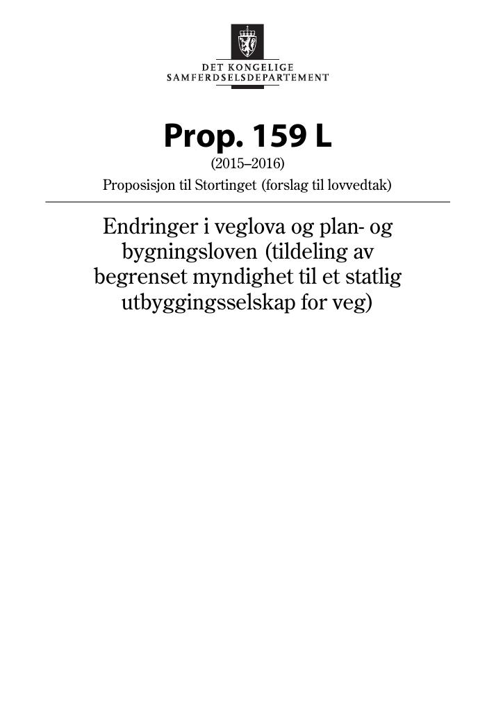 Forsiden av dokumentet Prop. 159 L (2015–2016)