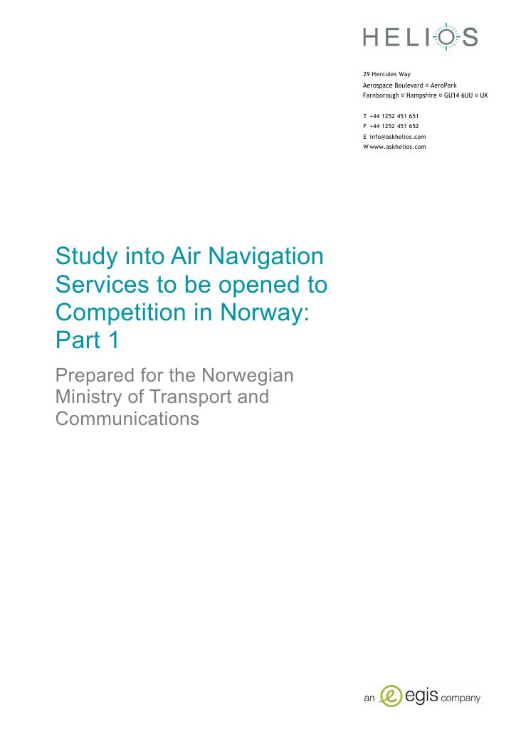 Forsiden av dokumentet Study into Air Navigation Services to be opened to Competition in Norway: Part 1
