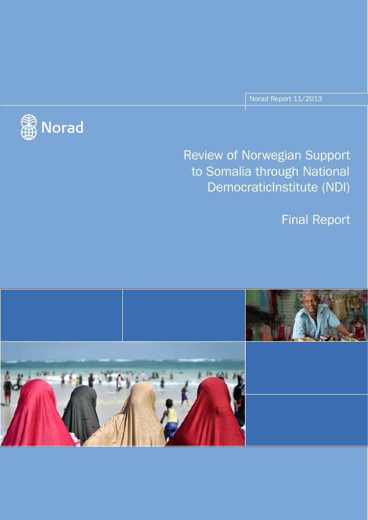 Forsiden av dokumentet Review of Norwegian Support to Somalia through National DemocraticInstitute (NDI)