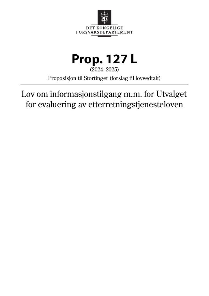 Forsiden av dokumentet Prop. 127 L (2024–2025)