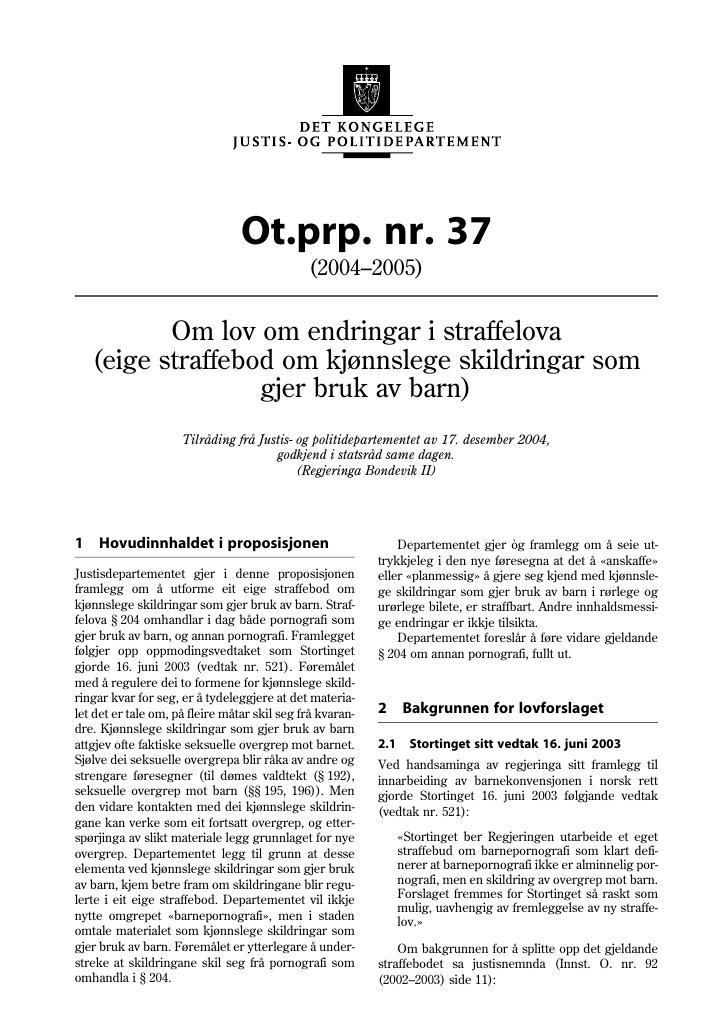 Forsiden av dokumentet Ot.prp. nr. 37 (2004-2005)