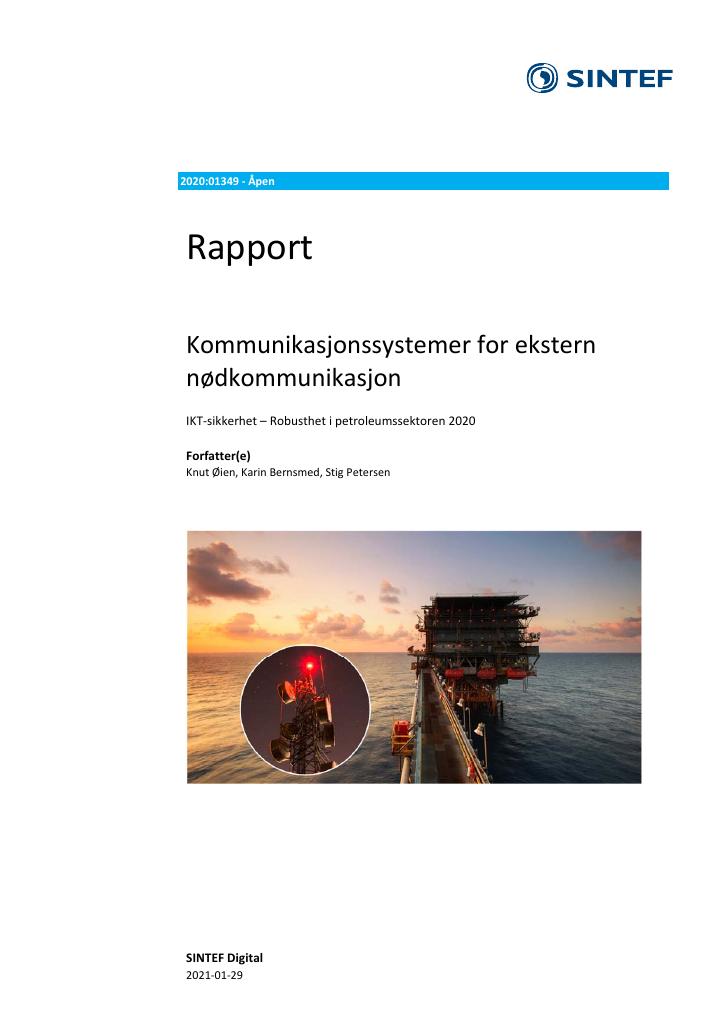 Forsiden av dokumentet Kommunikasjonssystemer for ekstern nødkommunikasjon