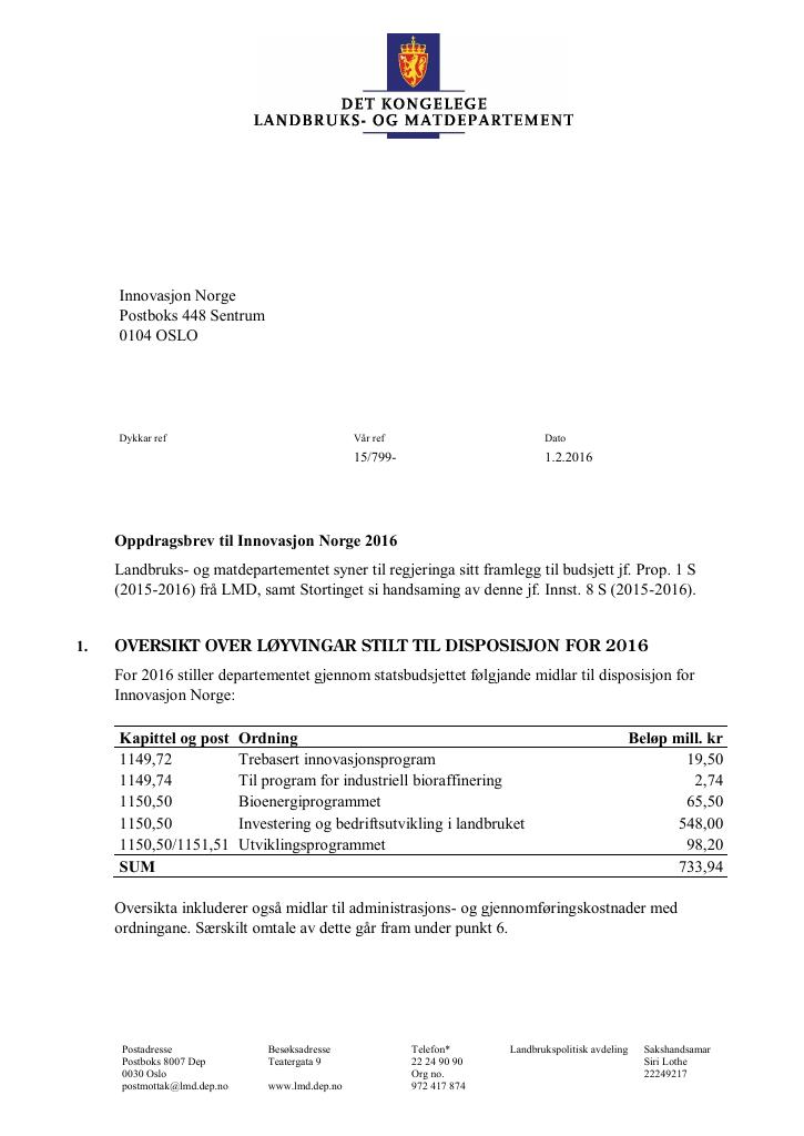 Forsiden av dokumentet Oppdragsbrev (PDF)