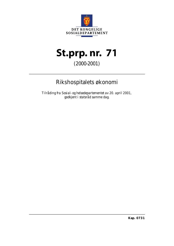 Forsiden av dokumentet St.prp. nr. 71 (2000-2001)