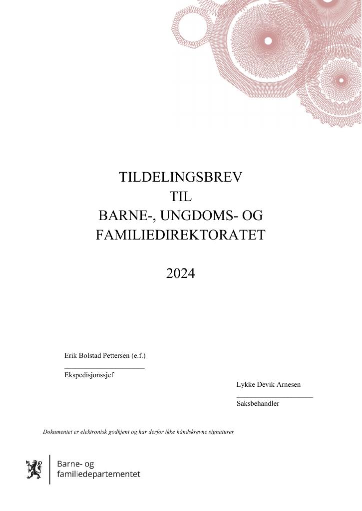 Forsiden av dokumentet Tildelingsbrev Bufdir 2024