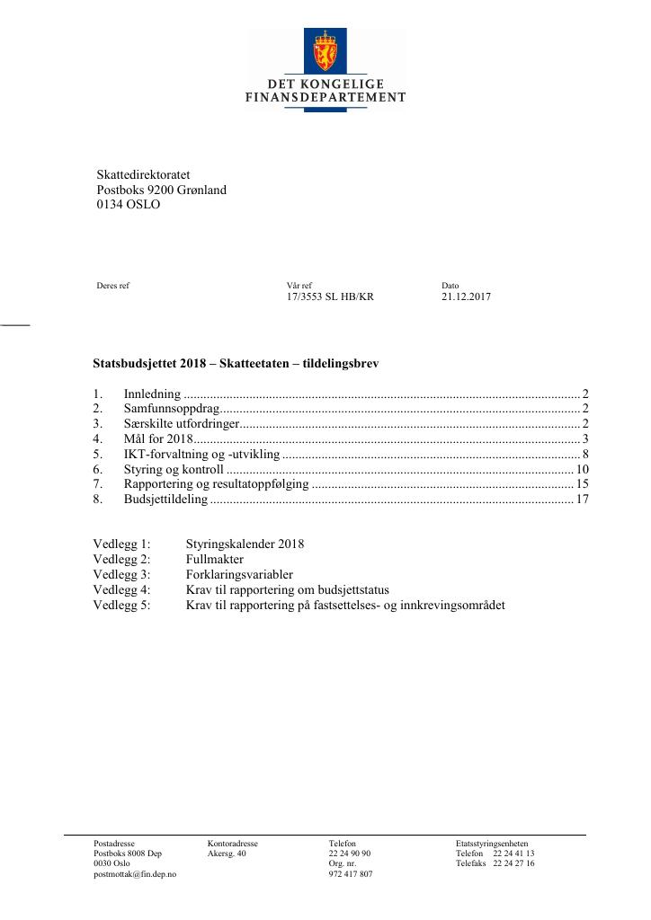 Forsiden av dokumentet Tildelingsbrev