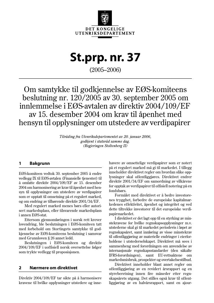 Forsiden av dokumentet St.prp. nr. 37 (2005-2006)