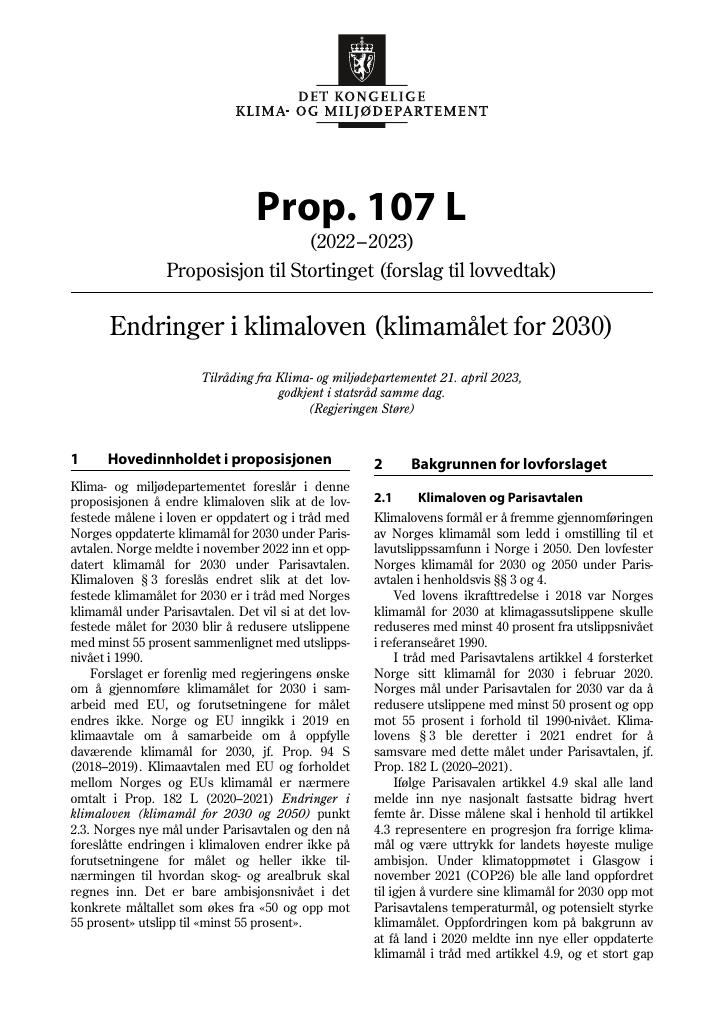 Forsiden av dokumentet Prop. 107 L (2022–2023)