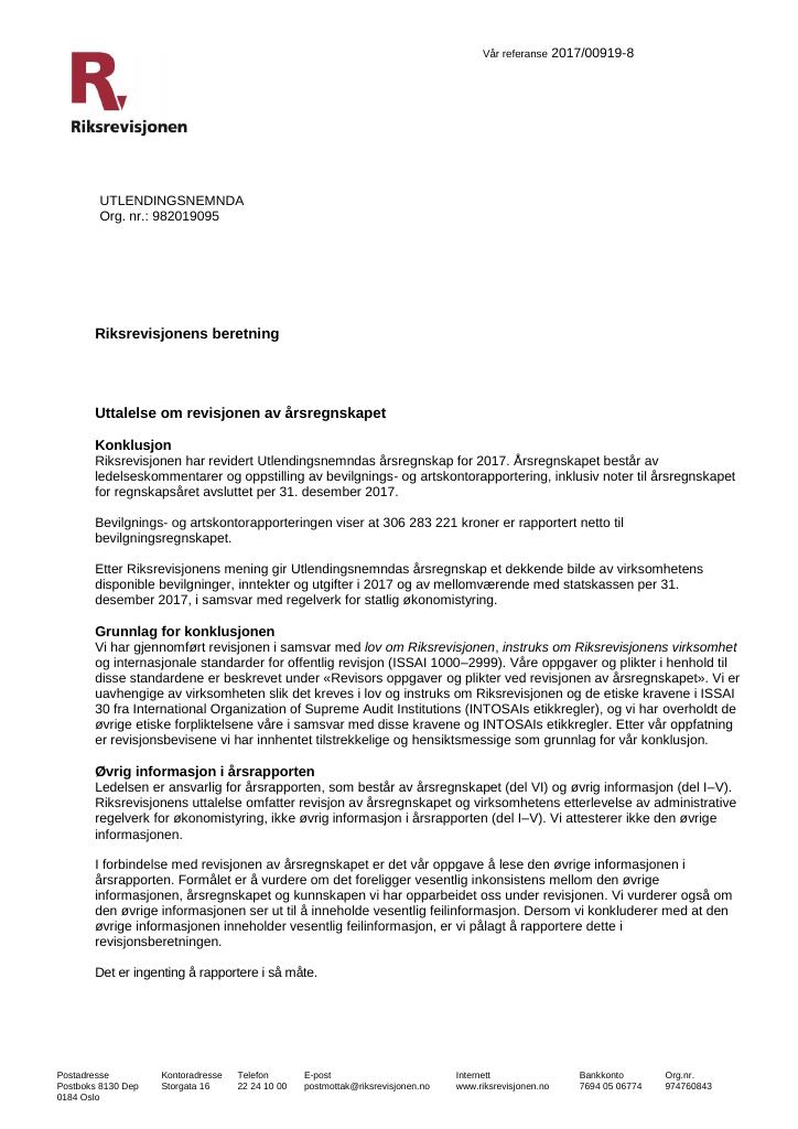 Forsiden av dokumentet Revisjonsberetning (PDF)