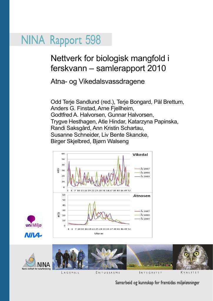 Forsiden av dokumentet Nettverk for biologisk mangfold i ferskvann - samlerapport 2010