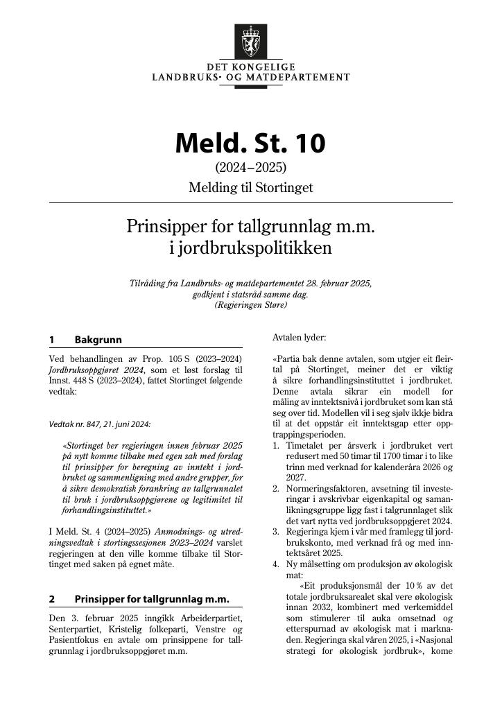 Forsiden av dokumentet Meld. St. 10 (2024–2025)