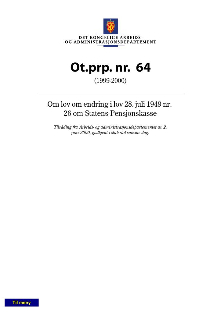 Forsiden av dokumentet Ot.prp. nr. 64 (1999-2000)