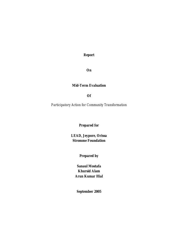 Forsiden av dokumentet Mid Term Evaluation of “Participatory Action for Community Transformation”