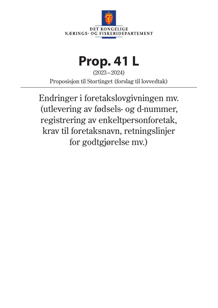 Forsiden av dokumentet Prop. 41 L (2023–2024)