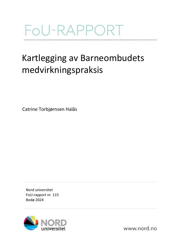 Forsiden av dokumentet Kartlegging av Barneombudets medvirkningspraksis