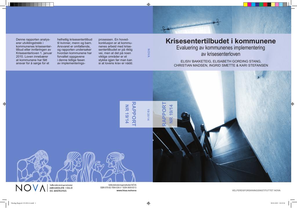 Forsiden av dokumentet Evaluering av kommunenes implementering av krisesenterloven
