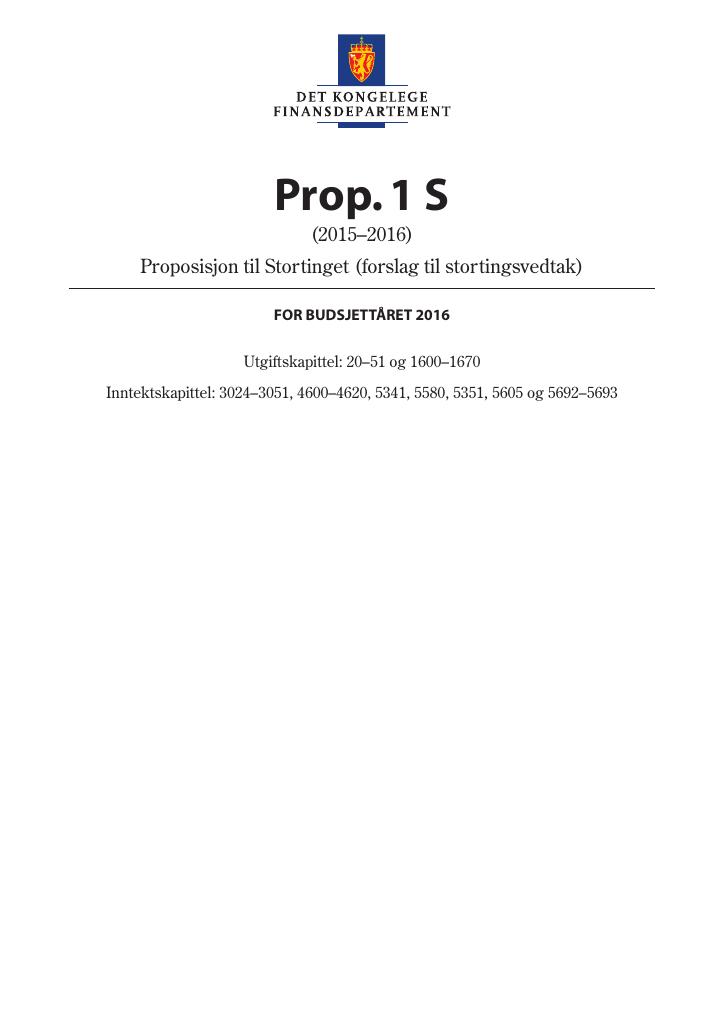 Forsiden av dokumentet Prop. 1 S (2015–2016)