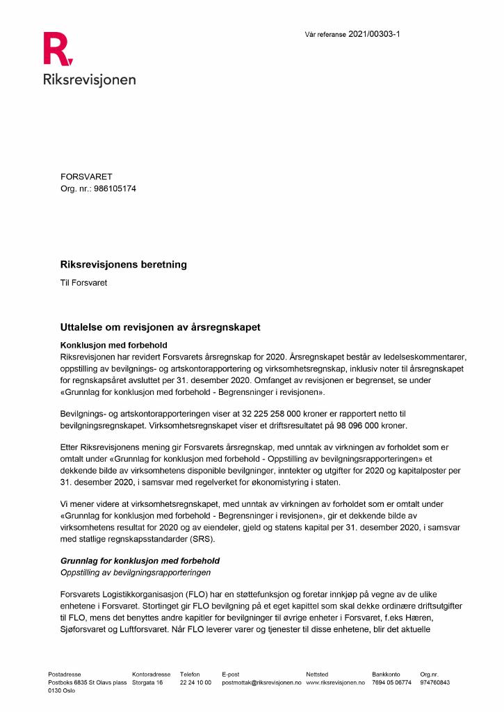 Forsiden av dokumentet revisjonsberetning 2020.pdf