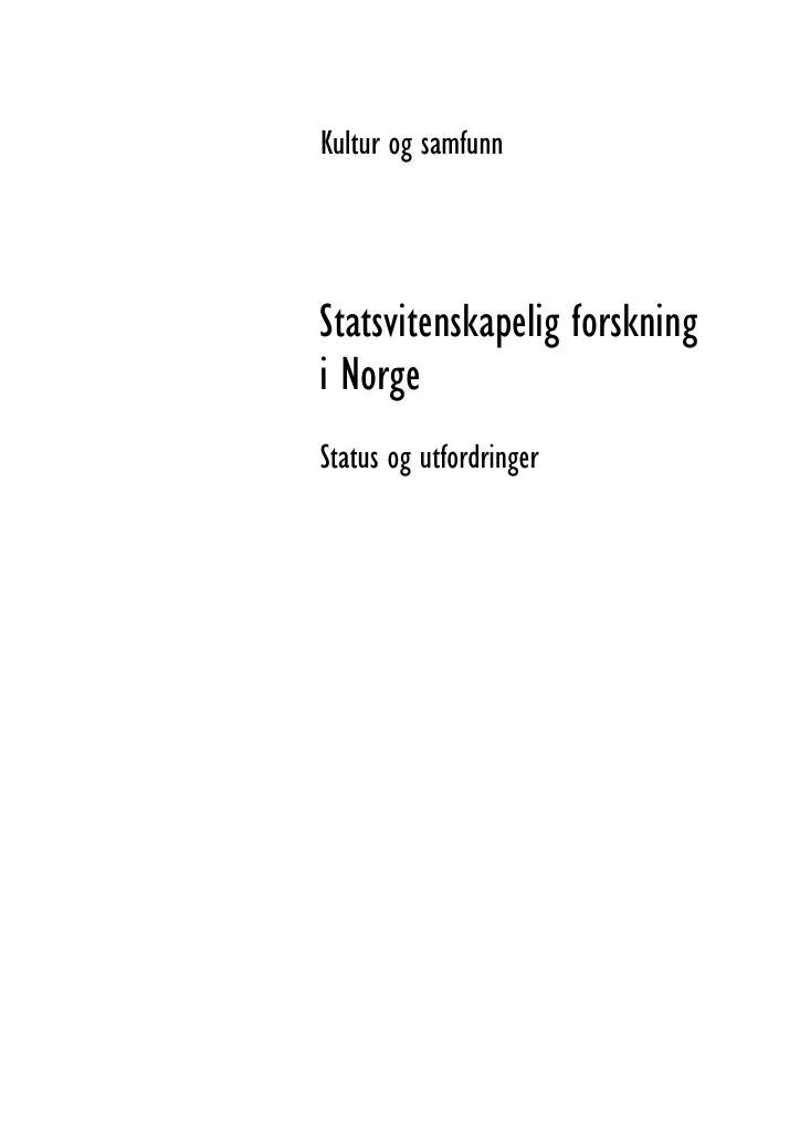 Forsiden av dokumentet Statsvitenskaplig forskning i Norge