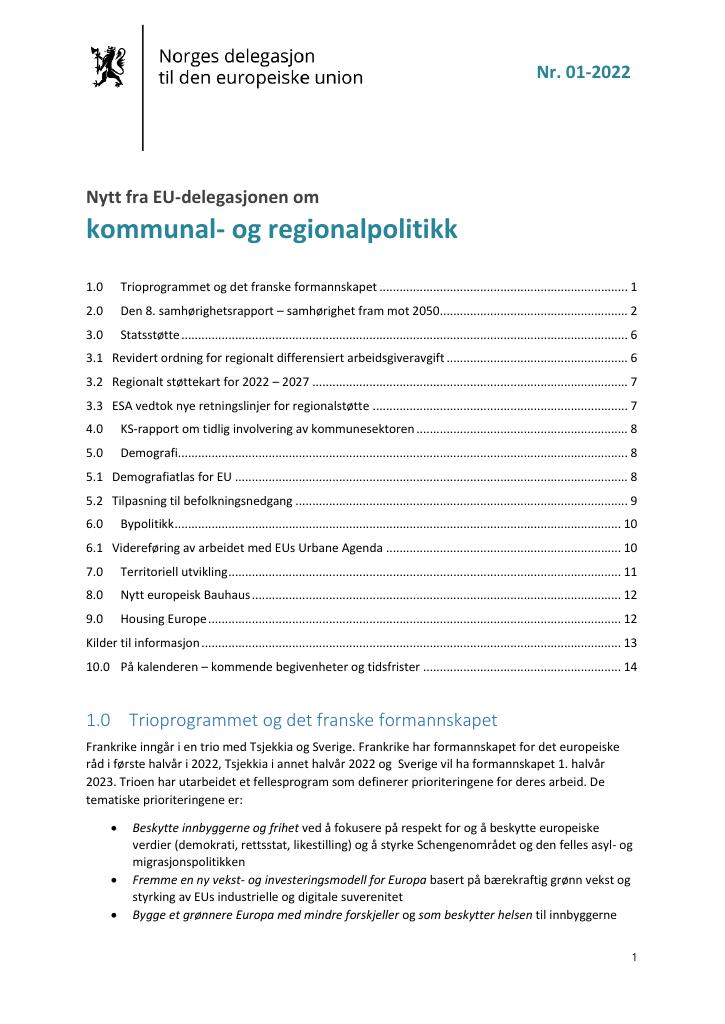 Forsiden av dokumentet Nytt fra EU-delegasjonen om kommunal- og regionalpolitikk