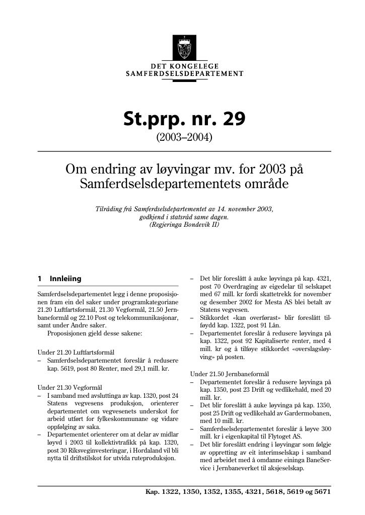 Forsiden av dokumentet St.prp. nr. 29 (2003-2004)
