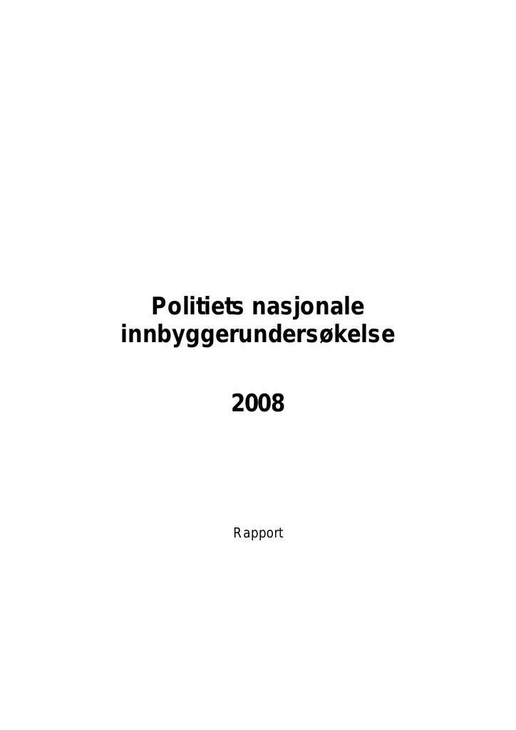 Forsiden av dokumentet Politiets nasjonale innbyggerundersøkelse 2008