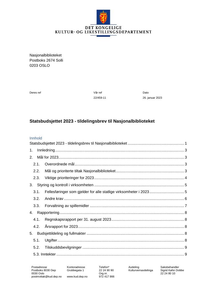 Tildelingsbrev Nasjonalbiblioteket 2023 - Kudos