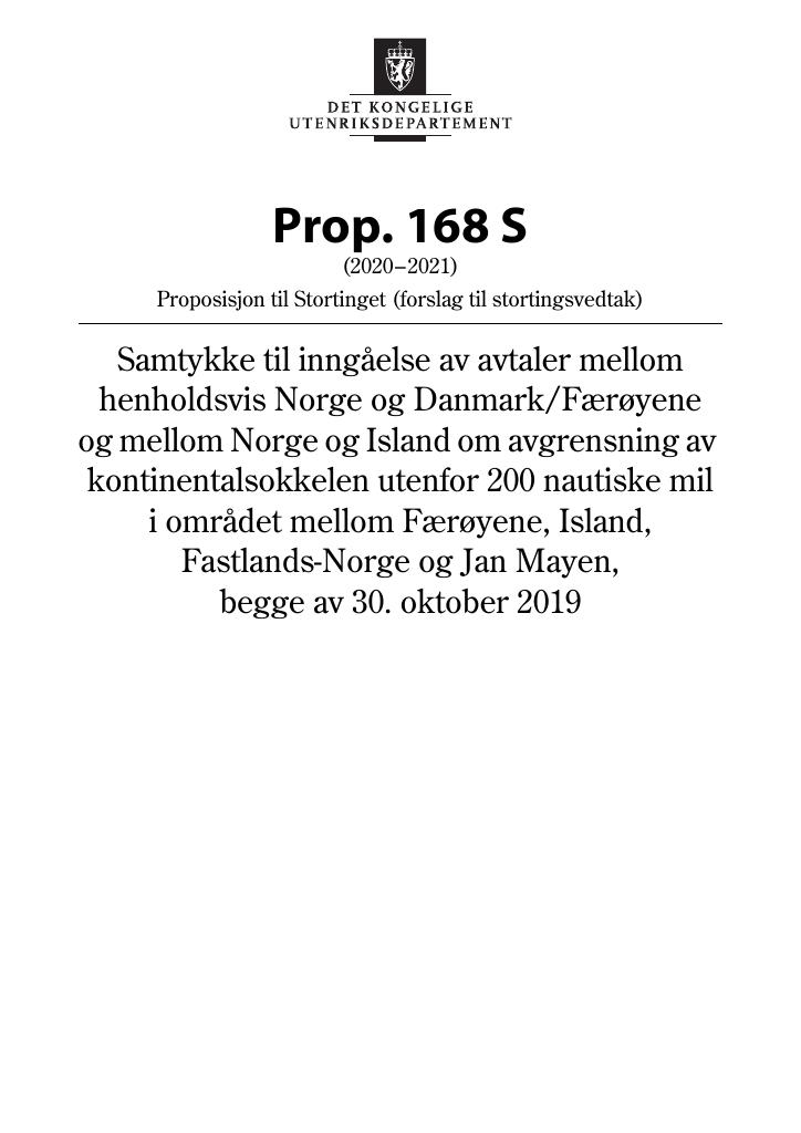 Forsiden av dokumentet Prop. 168 S (2020–2021)