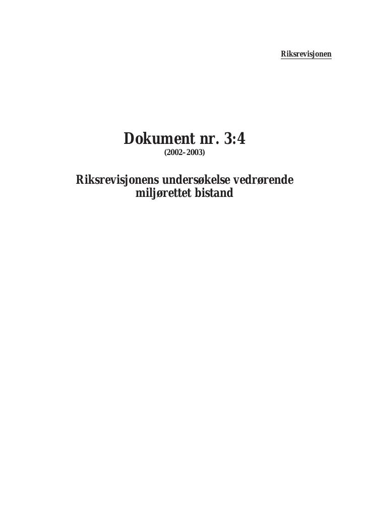 Forsiden av dokumentet Riksrevisjonens undersøkelse vedrørende miljørettet bistand
