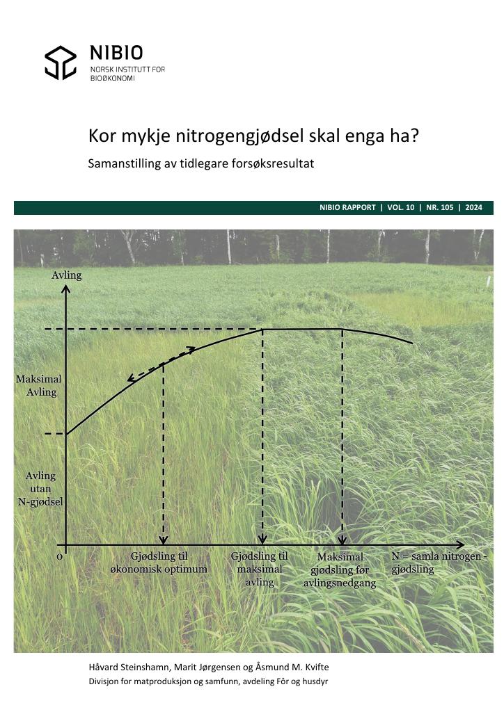 Forsiden av dokumentet Kor mykje nitrogengjødsel skal enga ha? Samanstilling av tidlegare forsøksresultat