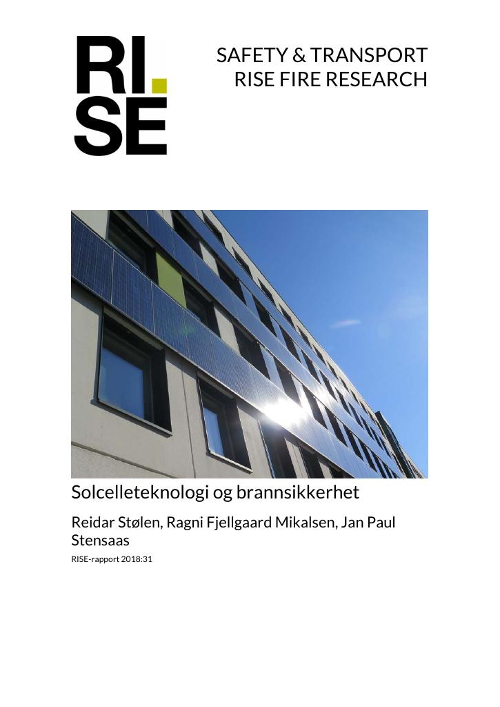 Forsiden av dokumentet Solcelleteknologi og brannsikkerhet