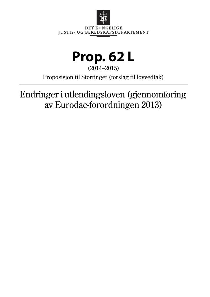 Forsiden av dokumentet Prop. 62 L (2014-2015)