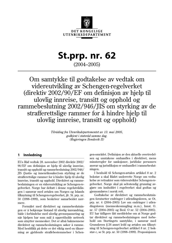 Forsiden av dokumentet St.prp. nr. 62 (2004-2005)