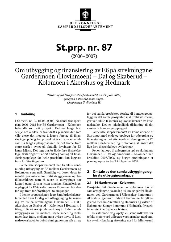 Forsiden av dokumentet St.prp. nr. 87 (2006-2007)