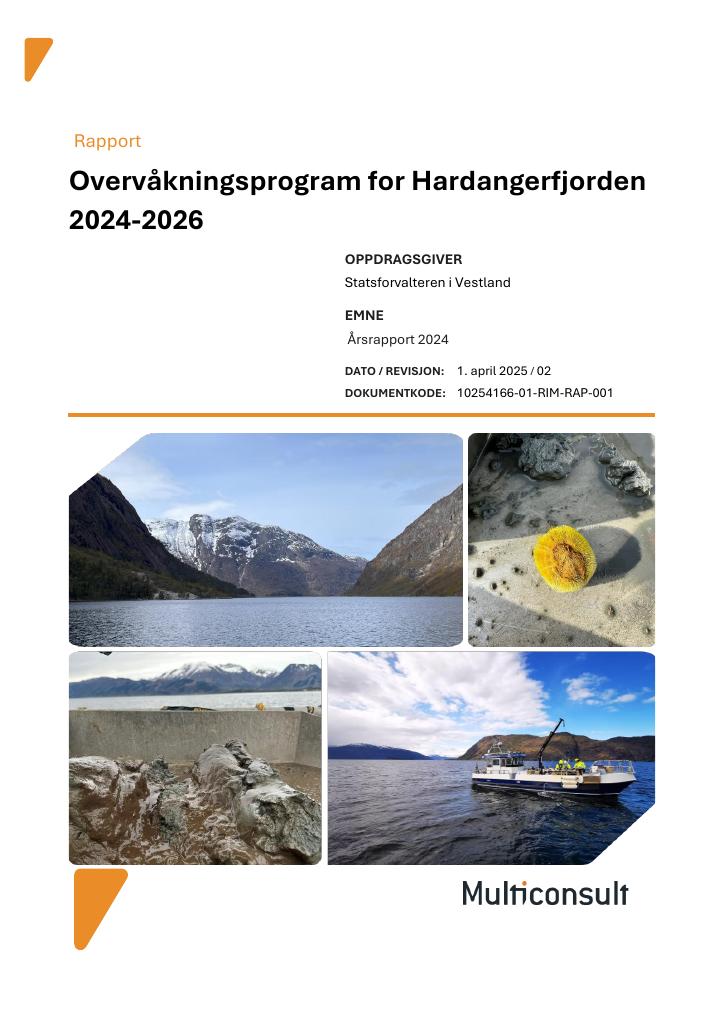 Forsiden av dokumentet Overvåkningsprogram for Hardangerfjorden 2024-2026