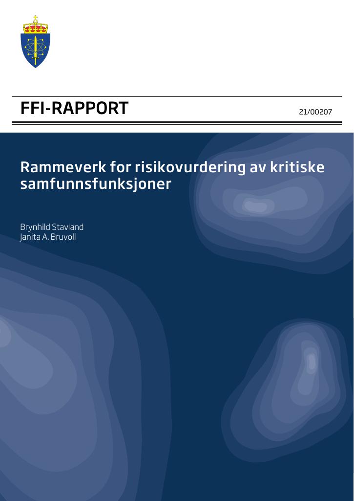 Forsiden av dokumentet Rammeverk for risikovurdering av kritiske samfunnsfunksjoner