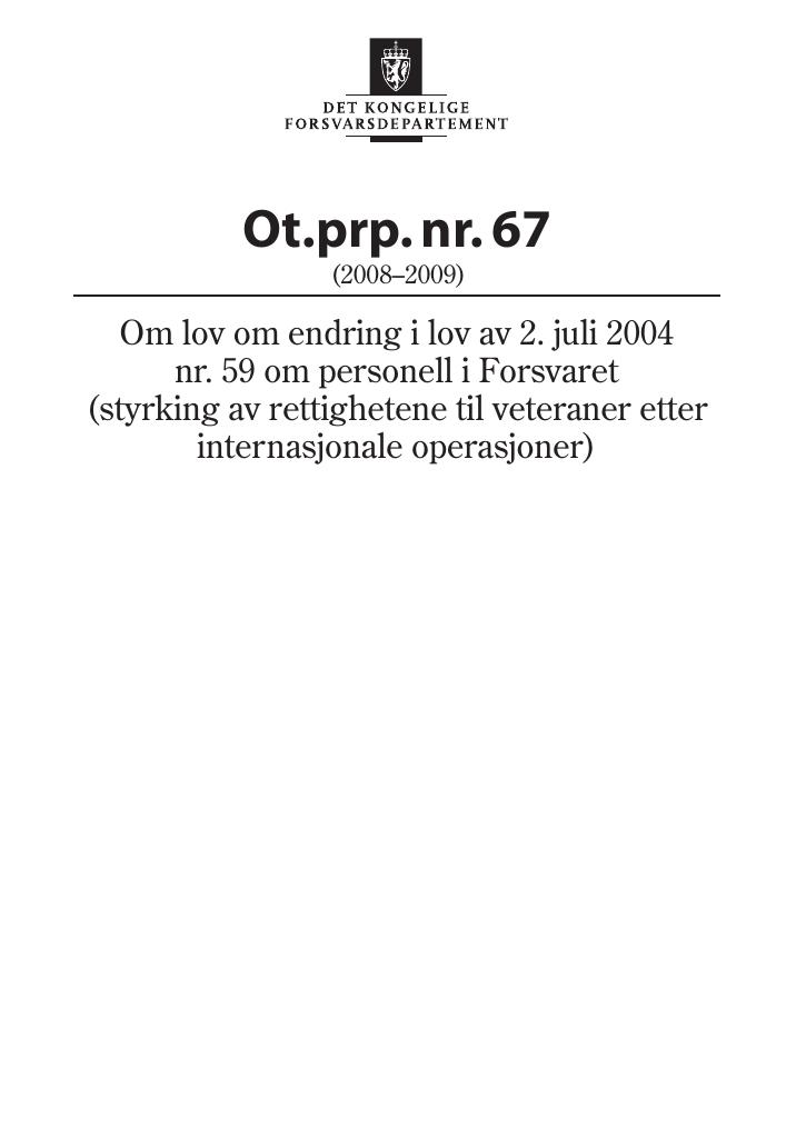 Forsiden av dokumentet Ot.prp. nr. 67 (2008-2009)