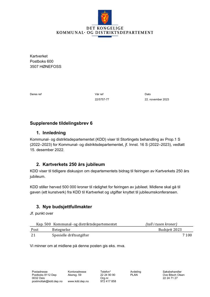 Forsiden av dokumentet tilleggsbrev nr6(pdf) 2023