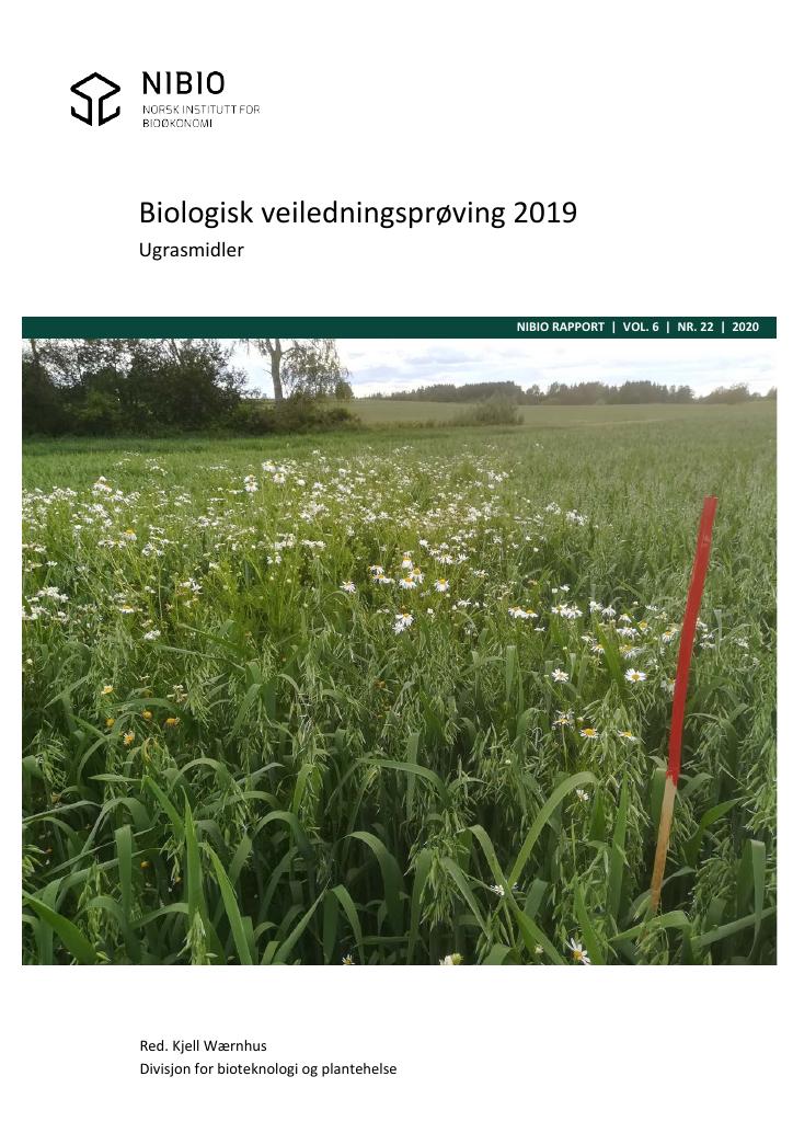 Forsiden av dokumentet Biologisk veiledningsprøving 2019. Ugrasmidler