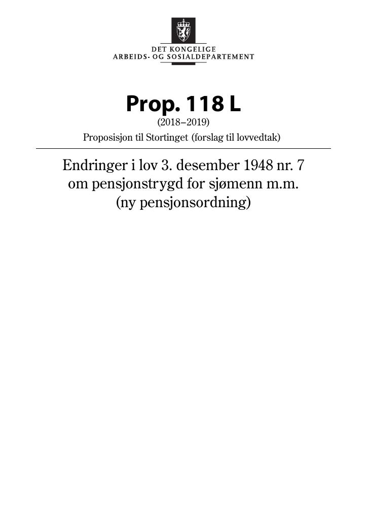 Forsiden av dokumentet Prop. 118 L (2018–2019)