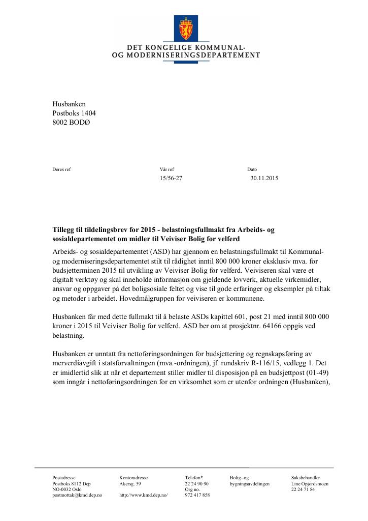 Forsiden av dokumentet tilleggsbrev november (pdf)