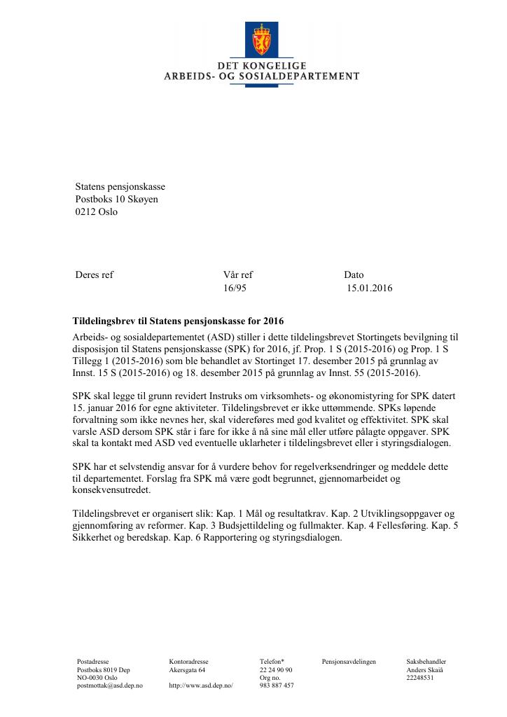 Forsiden av dokumentet Tildelingsbrev (PDF)