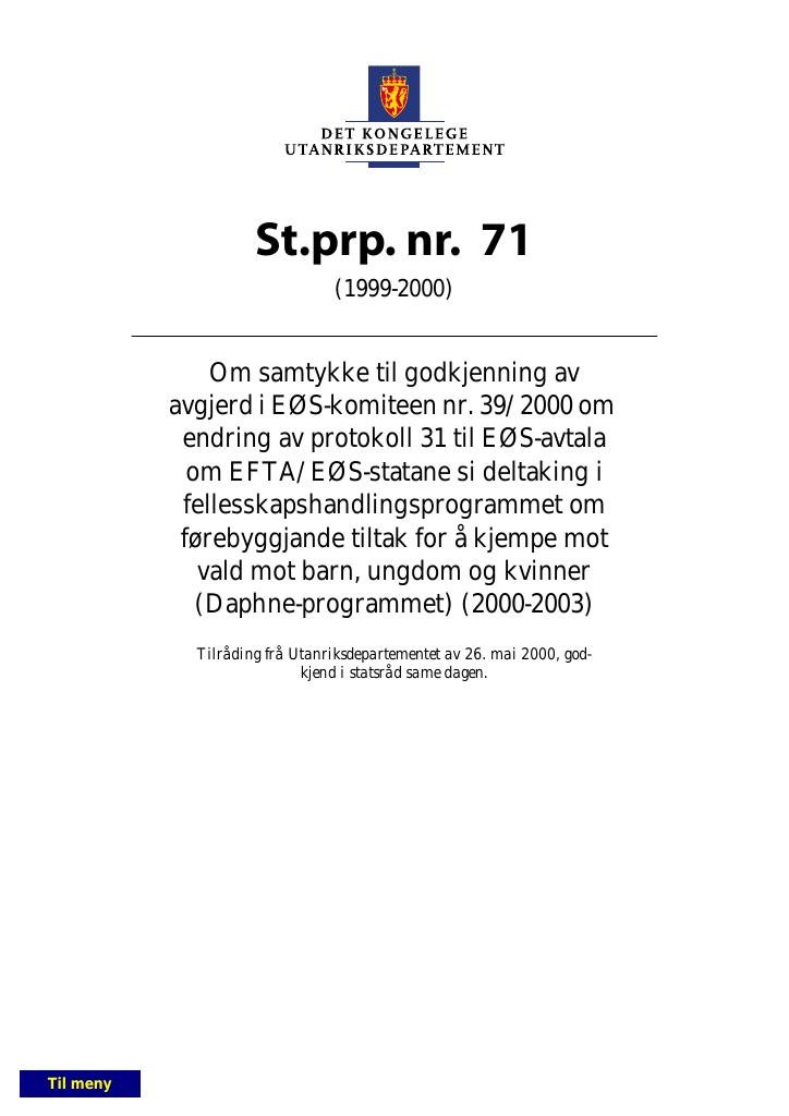 Forsiden av dokumentet St.prp. nr. 71 (1999-2000)